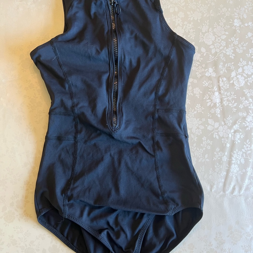 Black Bodysuit with High Neckline and Zipper Closure